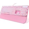 Camiysn Typewriter Style Mechanical Gaming Keyboard, Pink Retro Punk Gaming Keyboard with White Backlit, 104 Keys Blue Switch Wired Cute Keyboards, Round Keycaps for Windows/Mac/PC