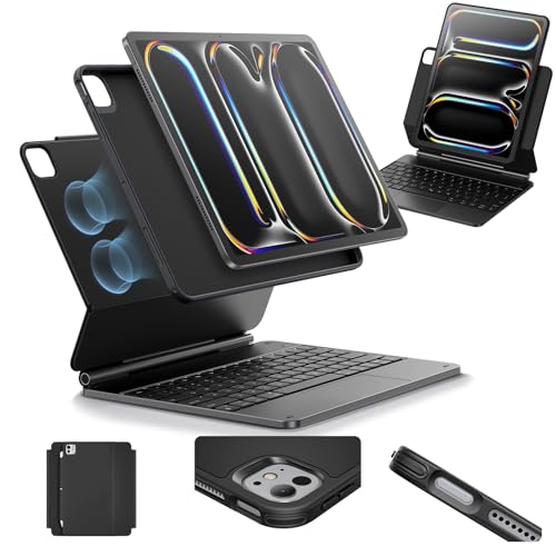 ESR iPad Pro 13 Inch Case with Keyboard (M4, 2024), iPad Pro 13 Keyboard Case with Easy-Set Magnetic Stand, Portrait/Raised Modes for iPad Pro 13, Removable, Rebound 360 Series, Black