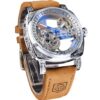 FORSINING Men’s Luxury Square Carving Mechanical Watch, Retro Totem Double Sided Hollow Skeleton Self-Wind Automatic Watches, Vintage Leather Strap Wristwatch Reloj para Hombre
