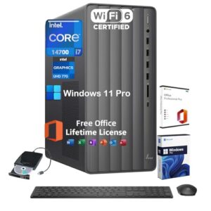 HP Envy Desktop PC Tower, Intel 20-Core i7-14700(Up to 5.4GHz), Office Lifetime, 64GB RAM, 2TB SSD, 2TB HDD, Windows 11 Pro, Intel UHD Graphics 770, External DVD Drive, Wi-Fi 6, W/Accessories