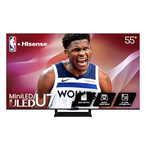 Hisense 55″ Class U7 Mini-LED ULED 4K UHD Google Smart TV (55U75QG, 2025 Model) – QLED, Native 165Hz, VRR 288, Up to 3000 Nits, HDR10+, Dolby Vision IQ · Atmos, IMAX Enhanced, 2.1.2 Ch Surround