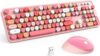 KOOTOP Cute Pink Wireless Keyboard and Mouse, 2.4G Wireless with Retro Round Keycap for PC, Mac, Laptop, Tablet, Computer Windows