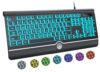 Large Print Backlit Computer Keyboard, USB Full Size Wired Keyboards with 7-Colors Backlight, Wrist Rest, Light Up Keyboard for Windows, PC, Laptop – Easy to See, Easy to Setup