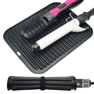 Large Silicone Heat Resistant Mat for Hair Tools, BS-MAT001, 11.8×9 inches, Portable Travel Hair Styling Hot Tools Mat with Hook and Loop Strap for Home Travel Salon