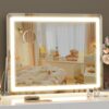 Ligheted Vanity Mirror with Lights, 14″ x 10″ LED Makeup Mirror, 3 Modes Light, Smart Touch Control Dimmable, 360°Rotation, Rectangle White Frame