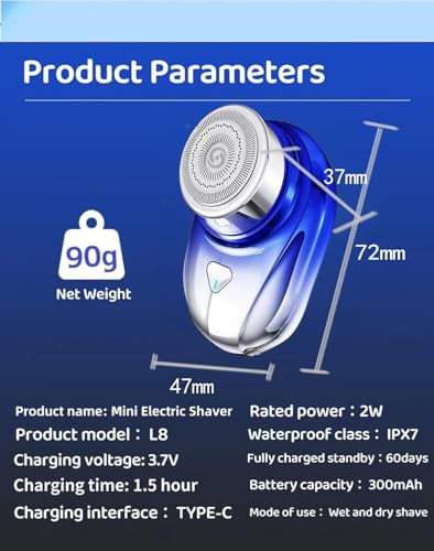 Mini Portable Razor, Waterproof Electric Razor,Type-C Charging Lasts up to 60 Days,Travel Electric Shaver,Suitable for Beard, Hair, Body, Home, Car, Travel,Wet and Dry Shaving. - Image 3