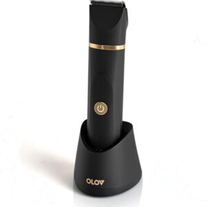 OLOV Electric Body Hair Trimmer – Groin Trimmer for Men – Bikini Trimmer Women – Wet/Dry Shaver Groomer, Replaceable Ceramic Blade Heads, USB Recharge Dock, Waterproof Hygiene Razor,Black