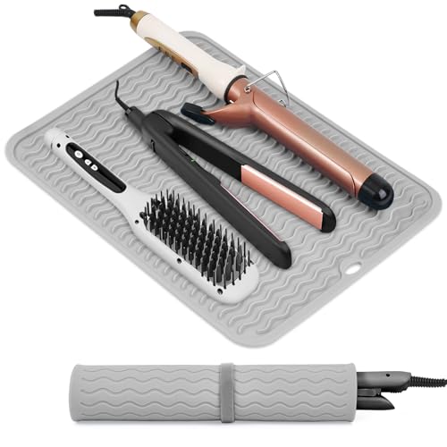 Oversize Silicone Heat Resistant Mat, Portable Travel Mat Cover with Velcro for Curling Irons, Flat Irons, Hair Straightener and Hot Hair Styling Tools(14.2″ x 11″)