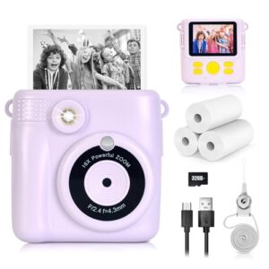 Phetium Kids Camera Instant Print, Christmas Birthday Gifts Toys for 5 6 7 8 9 10 Year Old Girls Boys,1080P Digital Video Cameras for Toddler, Creative present for Children, with Print Papers (Purple)