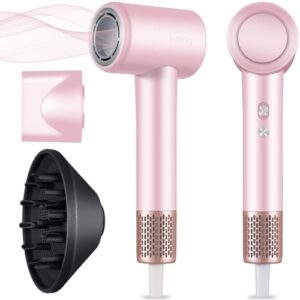 Professional Hair Dryer with Diffuser, TurboLux 1500W High-Speed Blow Dryer for Fast Drying, Lightweight, Ultra-Quiet, Diffuser Hair Dryer with 110000 RPM Brushless Motor (Pink)
