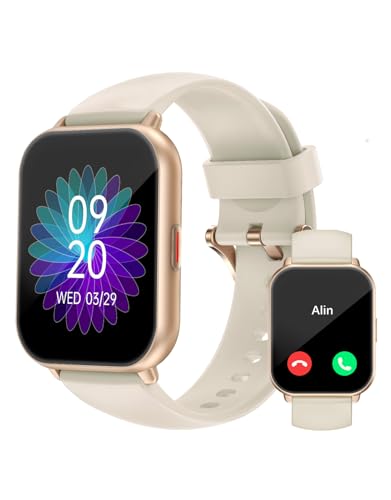 RUIMEN Smart Watches for Women Men (Answer/Make Calls), 1.8″ Smartwatch for iOS/Android Phones, Fitness Tracker Heart Rate/Sleep Monitor Digital Watch Waterproof (2 Bands Included), Milky White