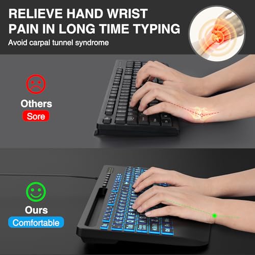 SABLUTE Large Print Backlit Keyboard, Wired USB Computer Keyboards with 7-Colors Backlight, Wrist Rest, Phone Holder, Oversized Letter Keys Easy to See and Type for Laptop, PC, Windows, Black - Image 5
