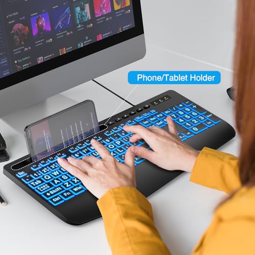 SABLUTE Large Print Backlit Keyboard, Wired USB Computer Keyboards with 7-Colors Backlight, Wrist Rest, Phone Holder, Oversized Letter Keys Easy to See and Type for Laptop, PC, Windows, Black - Image 6