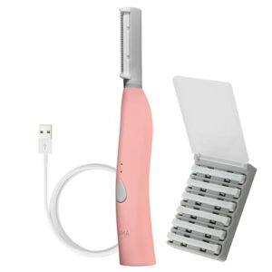 SPA SCIENCES – SIMA Patented Dermaplane Razor for Women Face – Painless 2-in-1 Facial Exfoliation & Peach Fuzz Hair Removal – Anti-Aging – 3 Speeds – Rechargeable – 7 Weeks Treatment