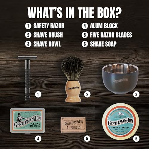Safety Razor Shaving Kit | Vintage Wet Shave Grooming Set for Men - Includes: Safety Razor, Hair Shaving Brush, Alum Block, Shave Soap, Bowl & Double Edge Razor Blades - Image 4
