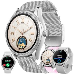 Smart Watch (Answer/Make Calls) for Women with Alexa Built-in, Smartwatch for Android iPhone, 1.38″ Activity Tracker with Heart Rate Sleep SpO2 Monitor, 100+ Sports IP68 Fitness Tracker (Silver)