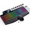 Wireless Keyboard and Mouse Combo- VEILZOR 2.4G Rechargeable Keyboard with Phone Holder, Ergonomic Wrist Rest, 9 RGB Backlit Effects, Silent Keyboard Mouse Set for Windows, Laptop, PC