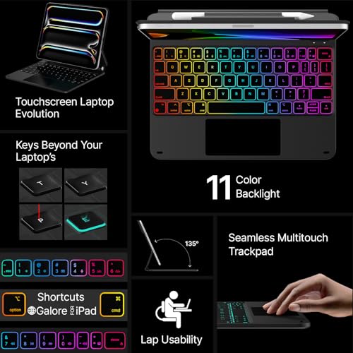 typecase Edge Keyboard Case for iPad Pro 11-inch (M4) 2024,Magic Keyboard with 11 Colors Backlight for iPad Pro 11,Keyboard Case with Pencil Holder,Multi-Touch Trackpad, Easy-Set Magnetic Stand,Black - Image 4
