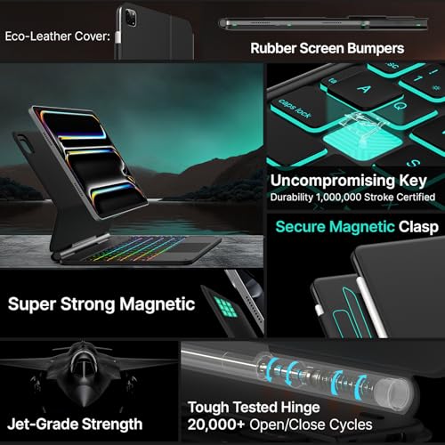 typecase Edge Keyboard Case for iPad Pro 11-inch (M4) 2024,Magic Keyboard with 11 Colors Backlight for iPad Pro 11,Keyboard Case with Pencil Holder,Multi-Touch Trackpad, Easy-Set Magnetic Stand,Black - Image 6