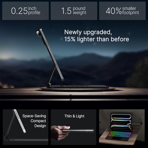typecase Edge Keyboard Case for iPad Pro 11-inch (M4) 2024,Magic Keyboard with 11 Colors Backlight for iPad Pro 11,Keyboard Case with Pencil Holder,Multi-Touch Trackpad, Easy-Set Magnetic Stand,Black - Image 7