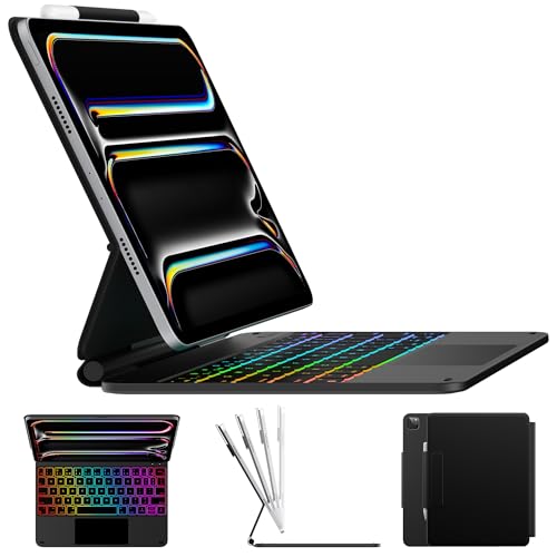 typecase Edge Keyboard Case for iPad Pro 11-inch (M4) 2024,Magic Keyboard with 11 Colors Backlight for iPad Pro 11,Keyboard Case with Pencil Holder,Multi-Touch Trackpad, Easy-Set Magnetic Stand,Black
