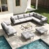 11 Pieces Patio Furniture Set, Metal Modular Sectional Conversation Sofa Set, Modern Woven Wicker Rope Chairs with Coffee Table