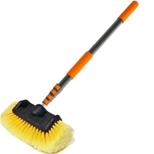 12FT Car Wash Brush with Long Handle, Car Cleaning Brush with 12 Inch Soft Bristle, Solar Panels Cleaner with Telescoping Pole for RV, Truck, Boat, House Siding