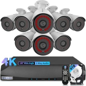 【130° Wide Angle】 4K Wired Security Camera System Outdoor Home Video Security Systems POE Security Surveillance Cameras