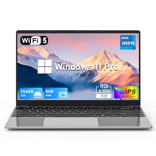 14 Inch Gaming Laptop, N5095 Laptop Computer(up to 2.9GHz), 8GB RAM 256GB SSD, FHD 1920 * 1080, 180 Angle Open, Windows 11 Pro, 2.4G+5G WiFi, BT 4.2, Mini HDMI