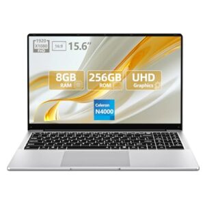 15.6 inch Laptop, Laptops with Celeron N4000, 2025 Gaming Laptop for 8GB LPDDR4 256GB SSD, IPS FHD 1920×1080, WiFi+BT4.2+Mini HDMI+TF Card Slot, Traditional Laptops Computers Convertible 180° Netbook