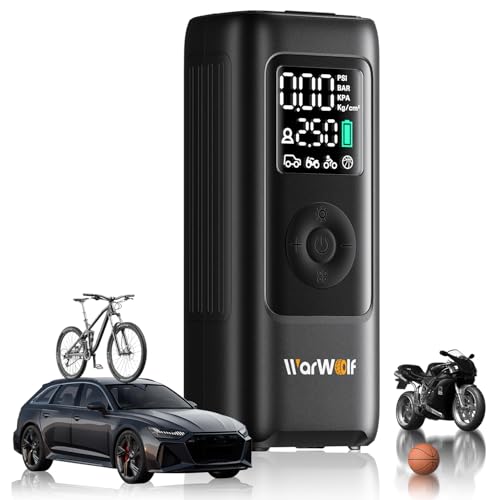 160PSI Tire Inflator Portable Air Compressor – 48LPM Fast Air Pump for Car Tires: SUV, Light Truck, Motorcycle, Bike, 10000mAh with Auto Shut-Off, Digital Gauge, 12V Car Adapter, LED Light
