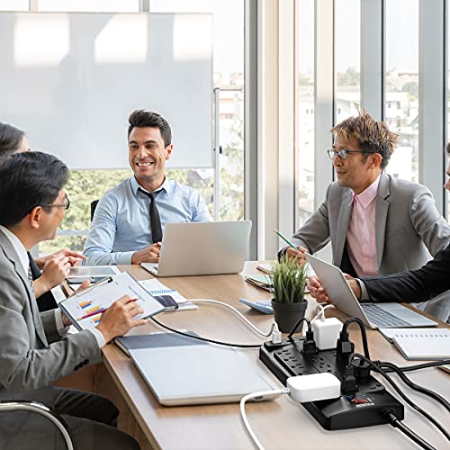 18 Outlets Surge Protector Power Strip - 6 Feet Flat Plug Heavy Duty Extension Cord with 18 Widely Outlets and 4 USB Ports, 2100 Joules, Black, ETL Listed - Image 5