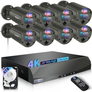 【2-Way Audio & 4K Ultra HD】 Outdoor Wired Security Camera System, Home POE Video Surveillance Cameras Systems, Surveillance DVR Kits