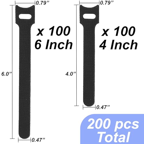 200 PCS Cord Organizer for Cable Management, Reusable Cable Ties for Cord, Wire Wrap, Appliances, Straps, Charger, Computer, PC, Electronics, 100 6 inch & 100 4 inch, Black - Image 3