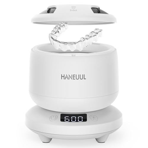 2025 Ultrasonic Retainer Cleaner for Dentures & Aligner, Durable Removable Base and Top Cover, Denture Cleaner Machine with 4 Modes for Mouth Guards, Jewelry, Rings, etc (White)