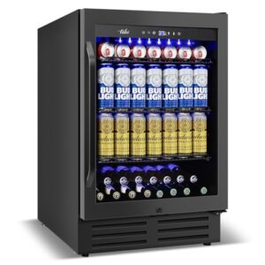 24 Inch Beverage Refrigerator Under Counter, 24″ Space Built-In Beer and Drink Fridge with Glass Door for Soda, Water, and Milk – For Kitchen, Bar or Office