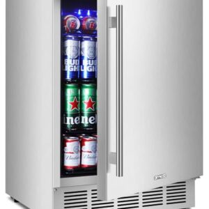 24″ Outdoor Beverage Cooler Fridge – Undercounter Refrigerator, Stainless Steel Seamless Door – Holds 180 Cans, Powerful Cooling Compressor – Patio Kitchen, Commercial Use