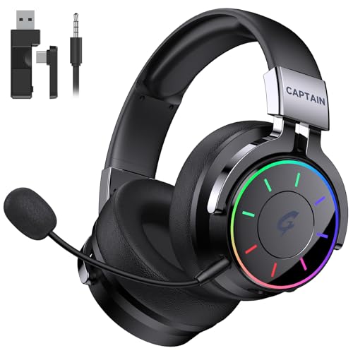 2.4GHz Wireless Gaming Headset for PC, PS5, PS4 – RGB Light, 60 HR Battery, 7.1 Surround Sound, Bluetooth 5.4 Gaming Headphones with Mic (Black)