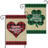 2Pcs Holiday Garden Flags Happy Valentine’s Flag Happy St. Patrick’s Day Banners Burlap Yard Signs Vertical Double Sided House Flags Seasonal Festive Decorations for Indoor Outdoor Lawn, 12 x 18 inch