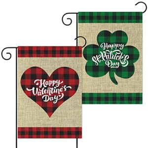 2Pcs Holiday Garden Flags Happy Valentine’s Flag Happy St. Patrick’s Day Banners Burlap Yard Signs Vertical Double Sided House Flags Seasonal Festive Decorations for Indoor Outdoor Lawn, 12 x 18 inch