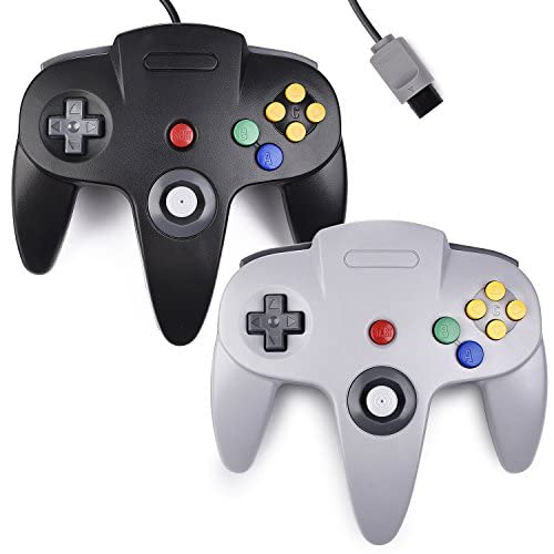 2xClassic N64 Controller,kiwitata Retro Wired N64 Gamepad Controller Joystick for N64 Video Console Games System Black+Gray
