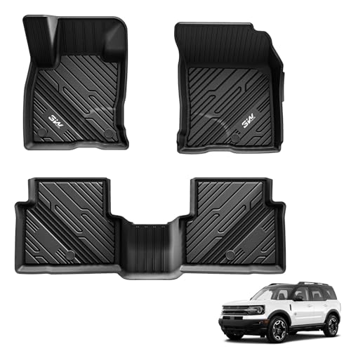 3W Floor Mats Fit for Ford Bronco Sport 2021 2022 2023 2024 2025 All Weather TPE Car Accessories Custom Fit Full Set Ford Bronco Sport Car Mats (Not for Bronco & Rubberized Floor)