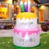 4FT Birthday Cake Inflatable Decorations with Candles Build-in LED Lights,Blow up Birthday Cake Indoor Outdoor Party Addition,Birthday Gift for Kids,Easter Decoration for Garden,Yard,Lawn,Porch