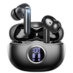 A10 Pro Wireless Earbuds, Bluetooth 5.3 Headphones HiFi Stereo 50H Playback LED Digital Display Ear Buds with ENC Noise Canceling Headset, IPX7 Waterproof Earphones for Gym/Running/Work – Black