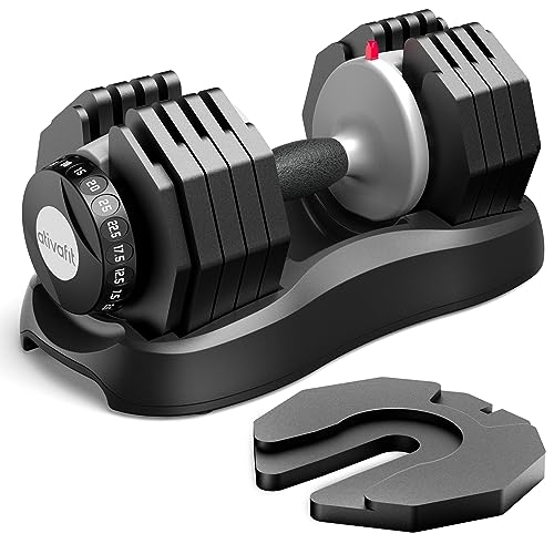 ATIVAFIT Adjustable Dumbbell Set, 55LB Dumbbell Weights Set, 10 in 1 Free Weights Fast Adjusted by One Hand, Dumbbells with Safety Lock, Anti-Slip Handle and Tray for Home Gym Workout Fitness Strength Training