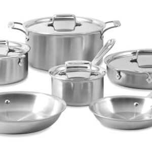 All-Clad D5 Brushed 5 Ply Stainless Steel Cookware Set 10 Piece w/ Frying Pans, Pots and Pans Set, Induction, Oven Broiler Safe 600F, Silver