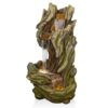 Alpine Corporation WIN1642 61″ 3-Tier Log Water Fountain with Warm White LED Lights, Cascading Waterfall for Garden, Patio, & Lawn, Outdoor Water Feature