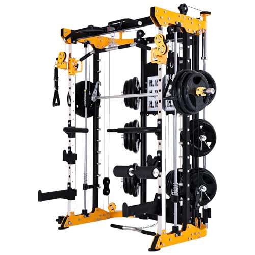 Altas Strength 3059 Smith Machine Home Gym Equipment with 1000 lbs Weight Capacity 2000 lbs Cables Strength Training Power Cages for Squats Presses Lunges Deadlifts Easy Assembly Included Accessories