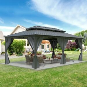 Aluminum Gazebo with Galvanized Steel Double Roof – 12′ X 20′, Hardtop for Patio, Lawn & Garden, Curtains & Netting Included, All Weather Use