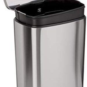 Amazon Basics Smudge Resistant Rectangular Trash Can With Soft-Close Foot Pedal, Brushed Stainless Steel, 50 Liter/13.2 Gallon, Satin Nickel Finish, 16.7″L x 14.7″W x 25.9″H